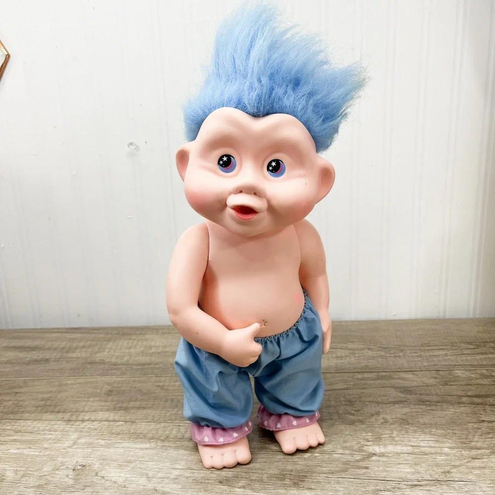 Vintage Applause Magic Trolls Doll‎ Blue Hair Star Eyes 12 Inch Vinyl Figure